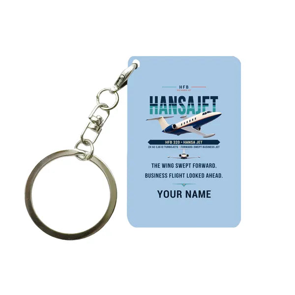 HFB 320 Hansa Jet - Original + Name - Key Chain - Light Blue
