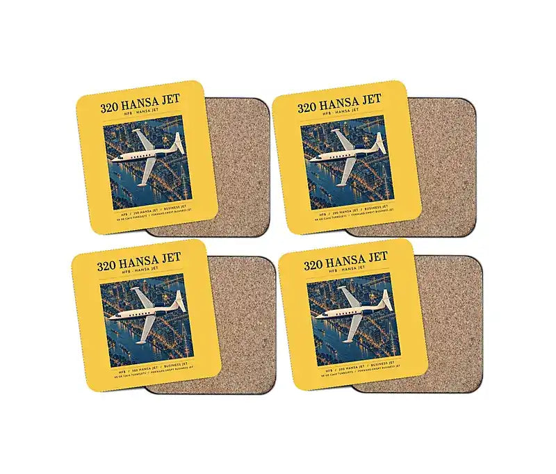 HFB 320 Hansa Jet - Poster - Coaster Set - Yellow