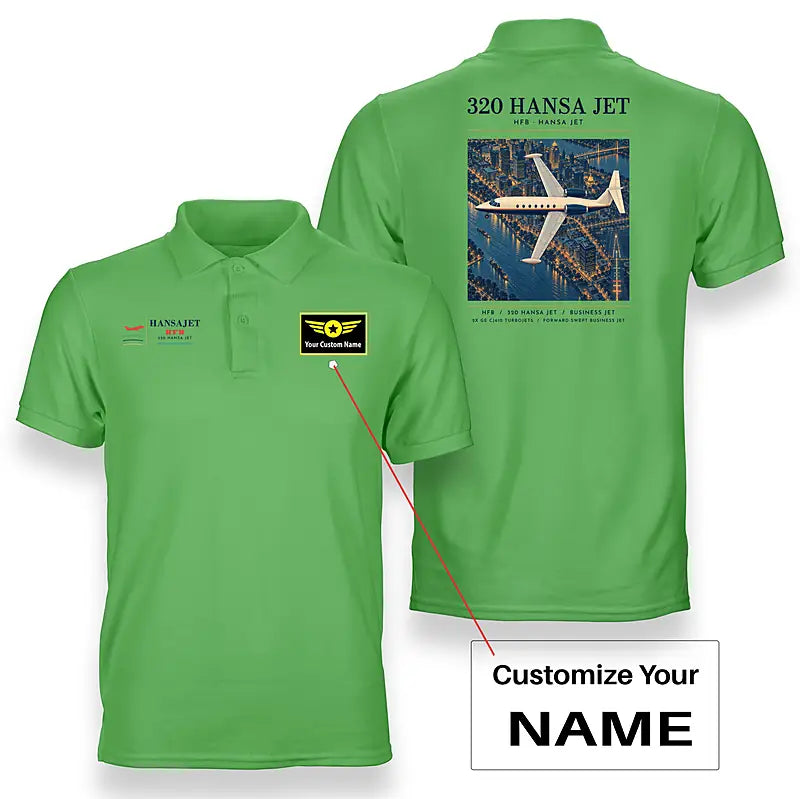 HFB 320 Hansa Jet - Poster - Double-Side Polo - Light Green + Name