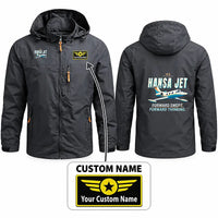 Thumbnail for HFB 320 Hansa Jet Stylish Jackets - Hooded Windbreaker - Cartoon + Name - Charcoal