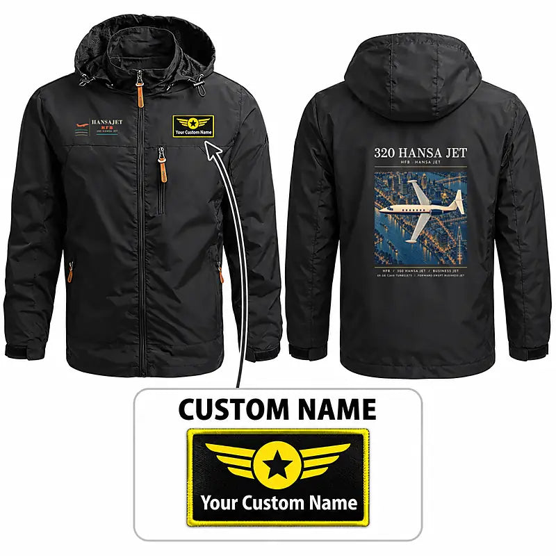 HFB 320 Hansa Jet Stylish Jackets - Hooded Windbreaker - Poster + Name - Black