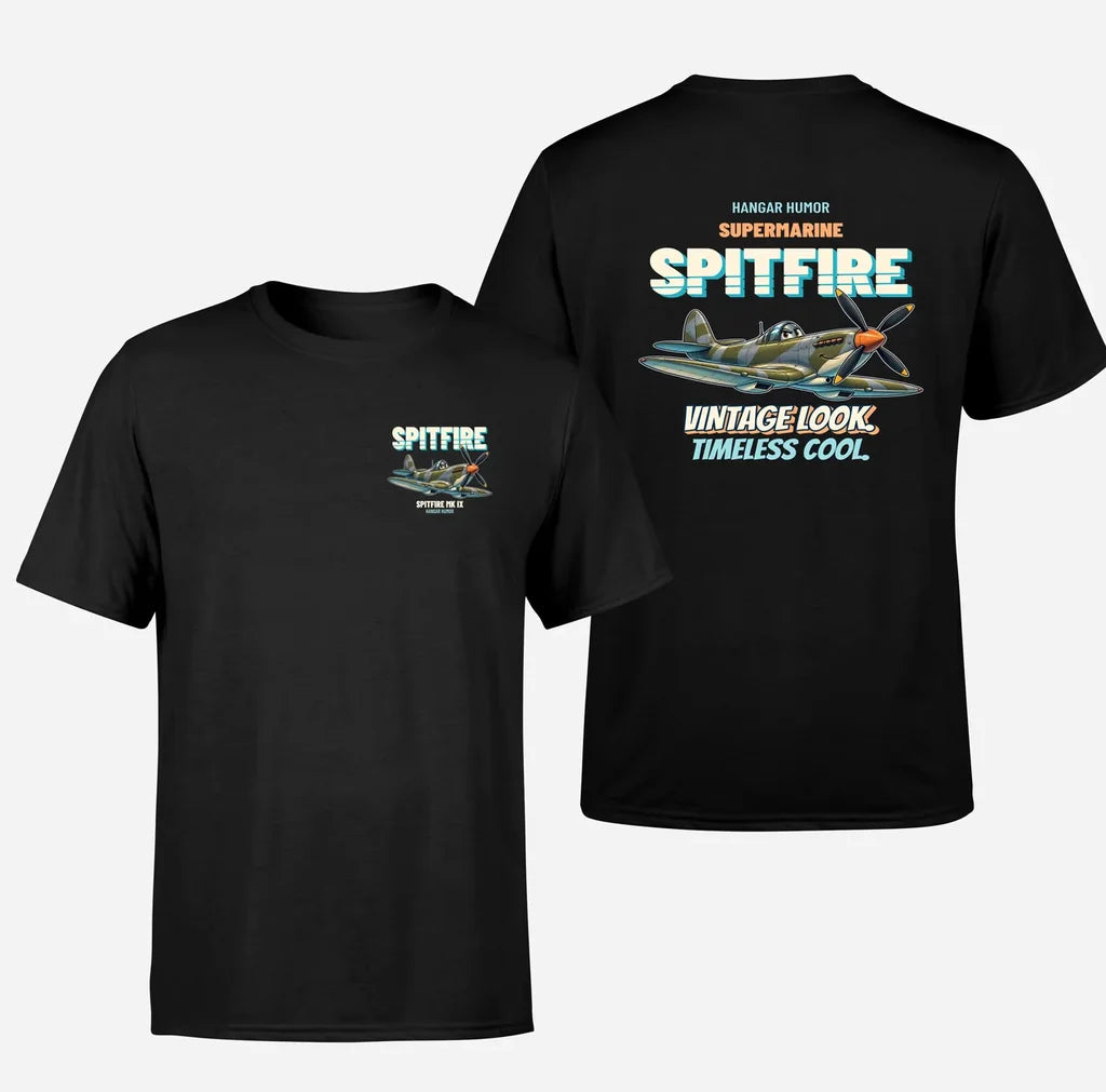Supermarine Spitfire Mk IX - Vintage look. Timeless cool. - Double-Side T-Shirt design on black double side t shirt
