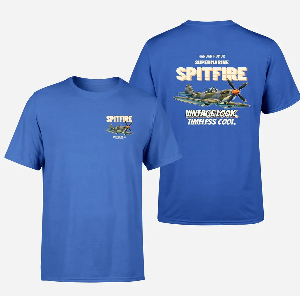Supermarine Spitfire Mk IX - Vintage look. Timeless cool. - Double-Side T-Shirt design on blue double side t shirt