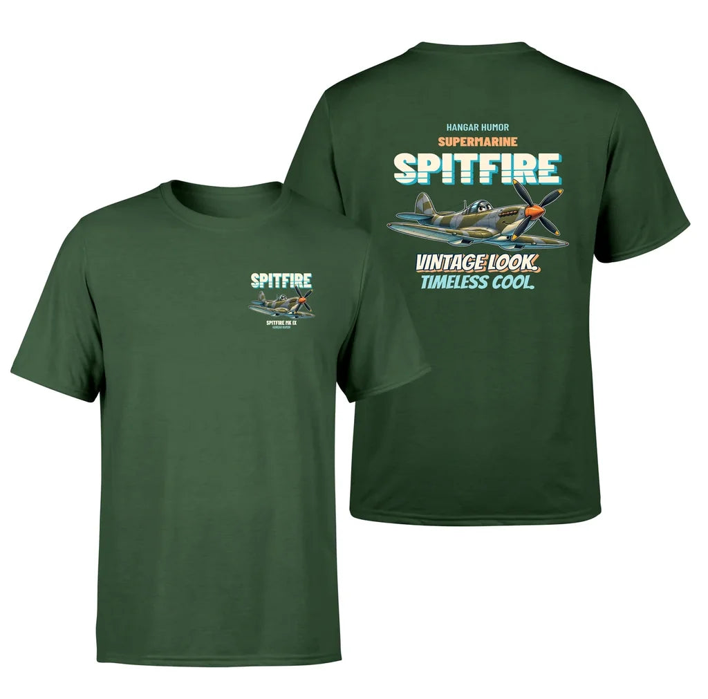 Supermarine Spitfire Mk IX - Vintage look. Timeless cool. - Double-Side T-Shirt design on darkgreen double side t shirt