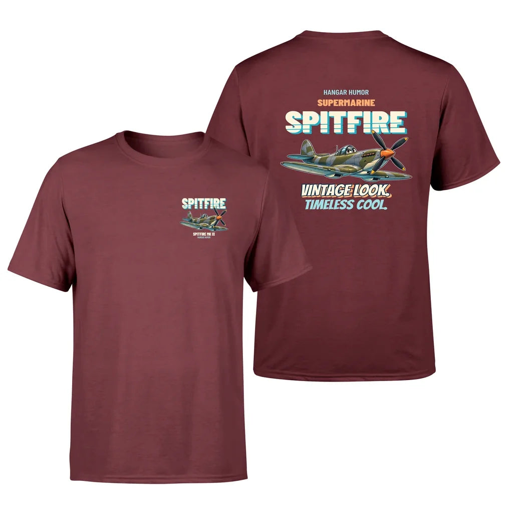 Supermarine Spitfire Mk IX - Vintage look. Timeless cool. - Double-Side T-Shirt design on darkred double side t shirt