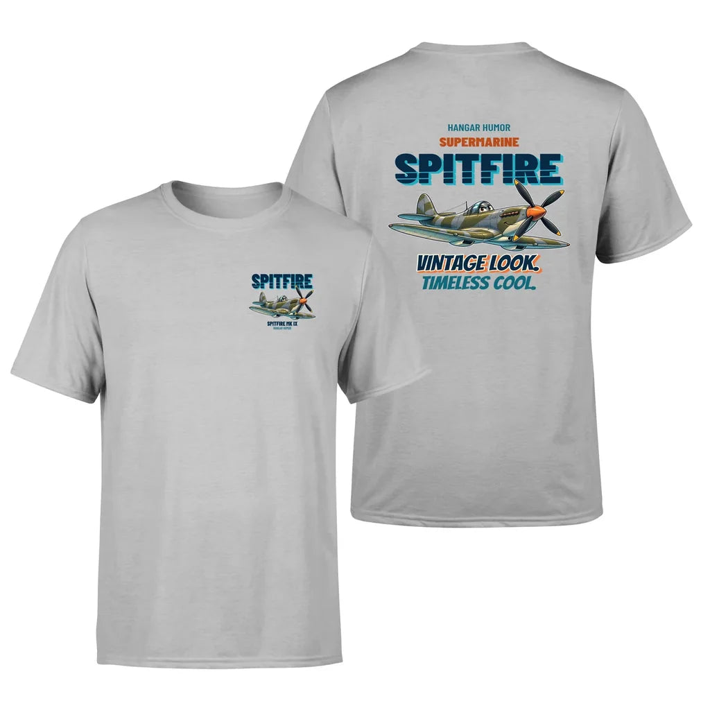 Supermarine Spitfire Mk IX - Vintage look. Timeless cool. - Double-Side T-Shirt design on lightgray double side t shirt