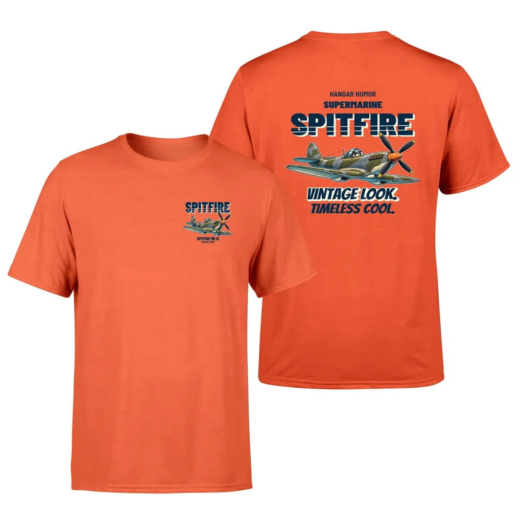 Supermarine Spitfire Mk IX - Vintage look. Timeless cool. - Double-Side T-Shirt design on orange double side t shirt