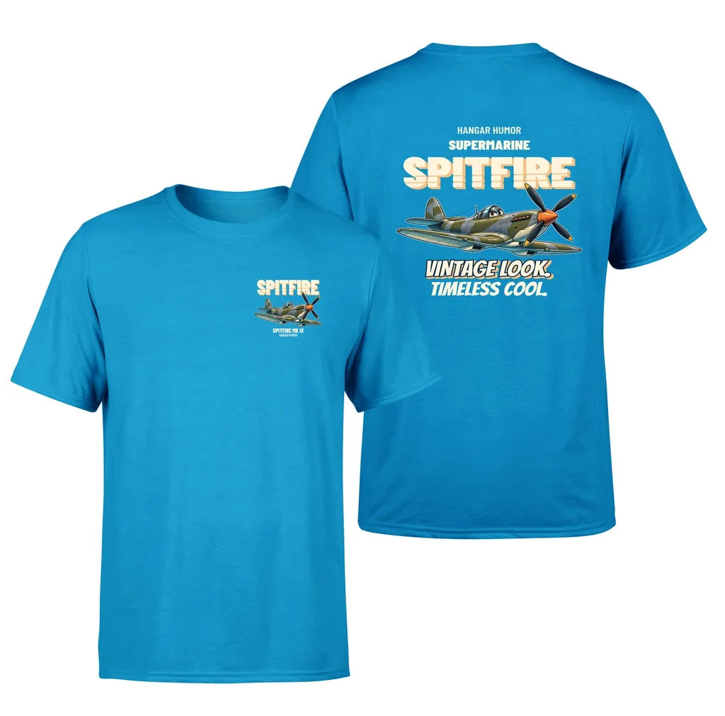 Supermarine Spitfire Mk IX - Vintage look. Timeless cool. - Double-Side T-Shirt design on turquoise double side t shirt