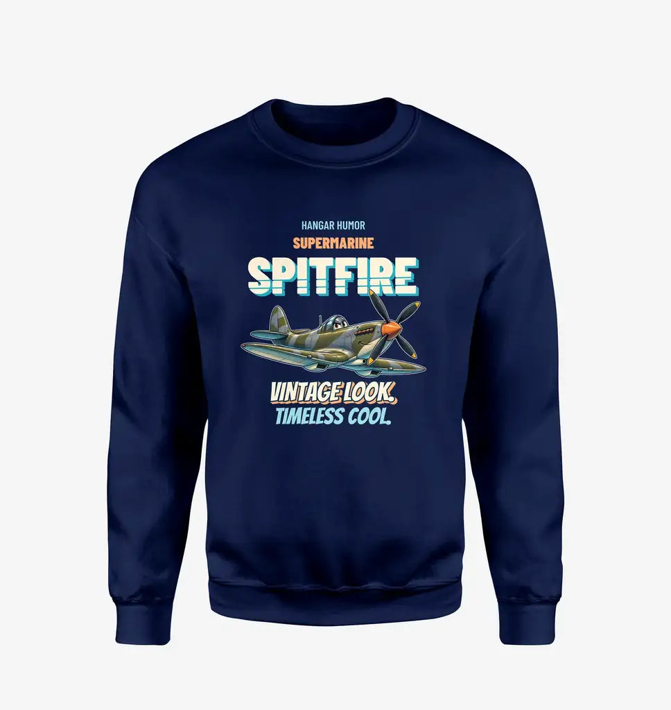 Supermarine Spitfire Mk IX - Vintage look. Timeless cool. design on navy blue sweatshirt