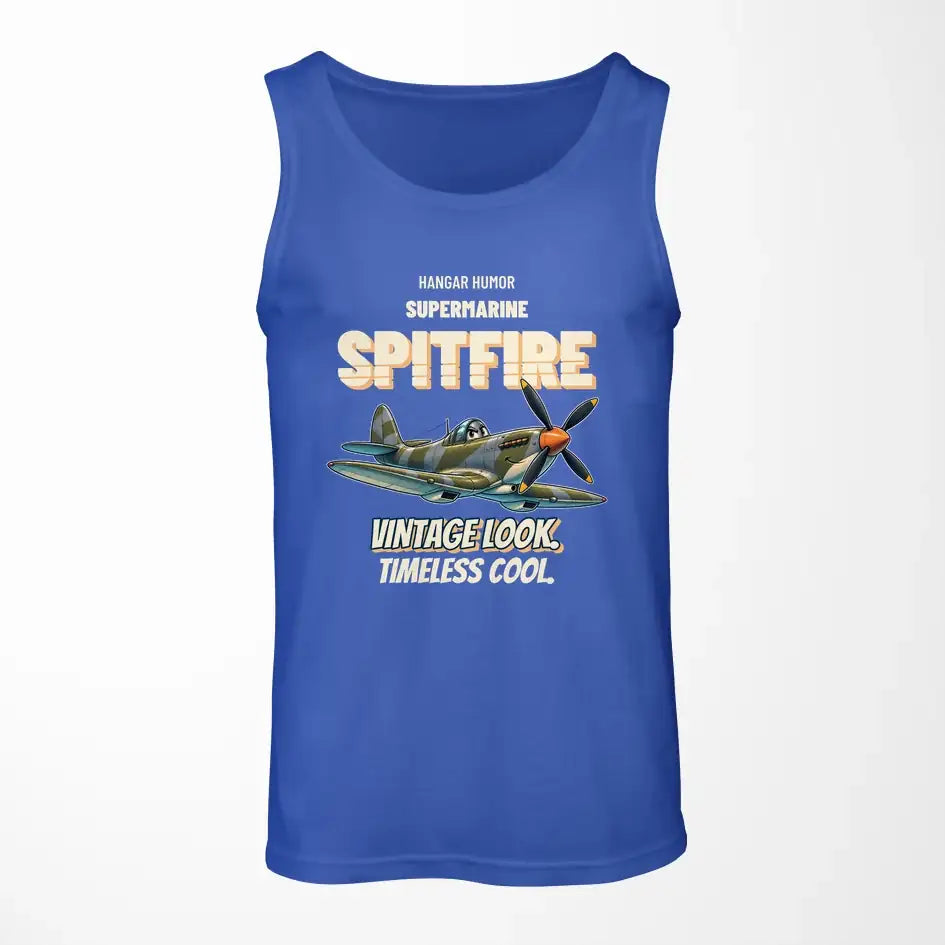 Supermarine Spitfire Mk IX - Vintage look. Timeless cool. design on blue tank top