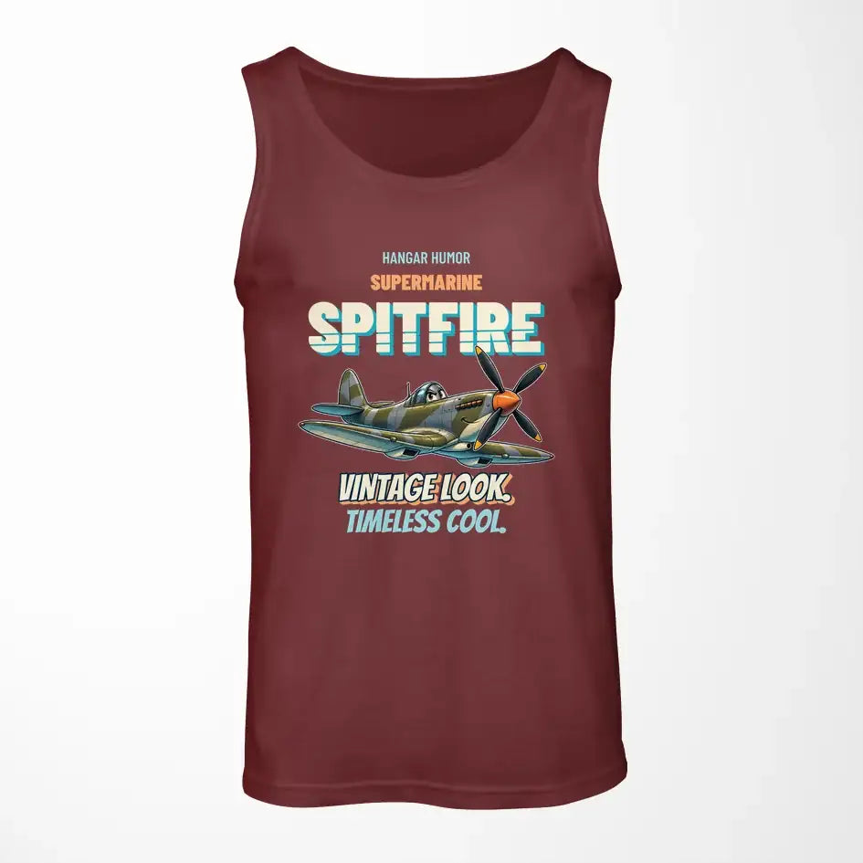 Supermarine Spitfire Mk IX - Vintage look. Timeless cool. design on dark red tank top