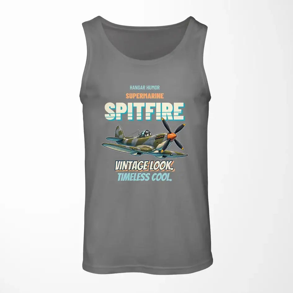 Supermarine Spitfire Mk IX - Vintage look. Timeless cool. design on gray tank top