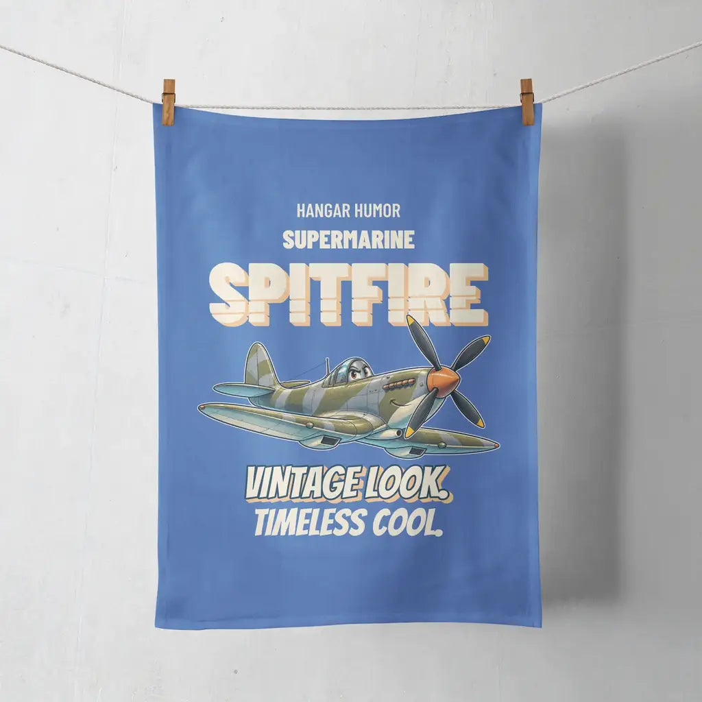Supermarine Spitfire Mk IX - Vintage look. Timeless cool. design on blue towel
