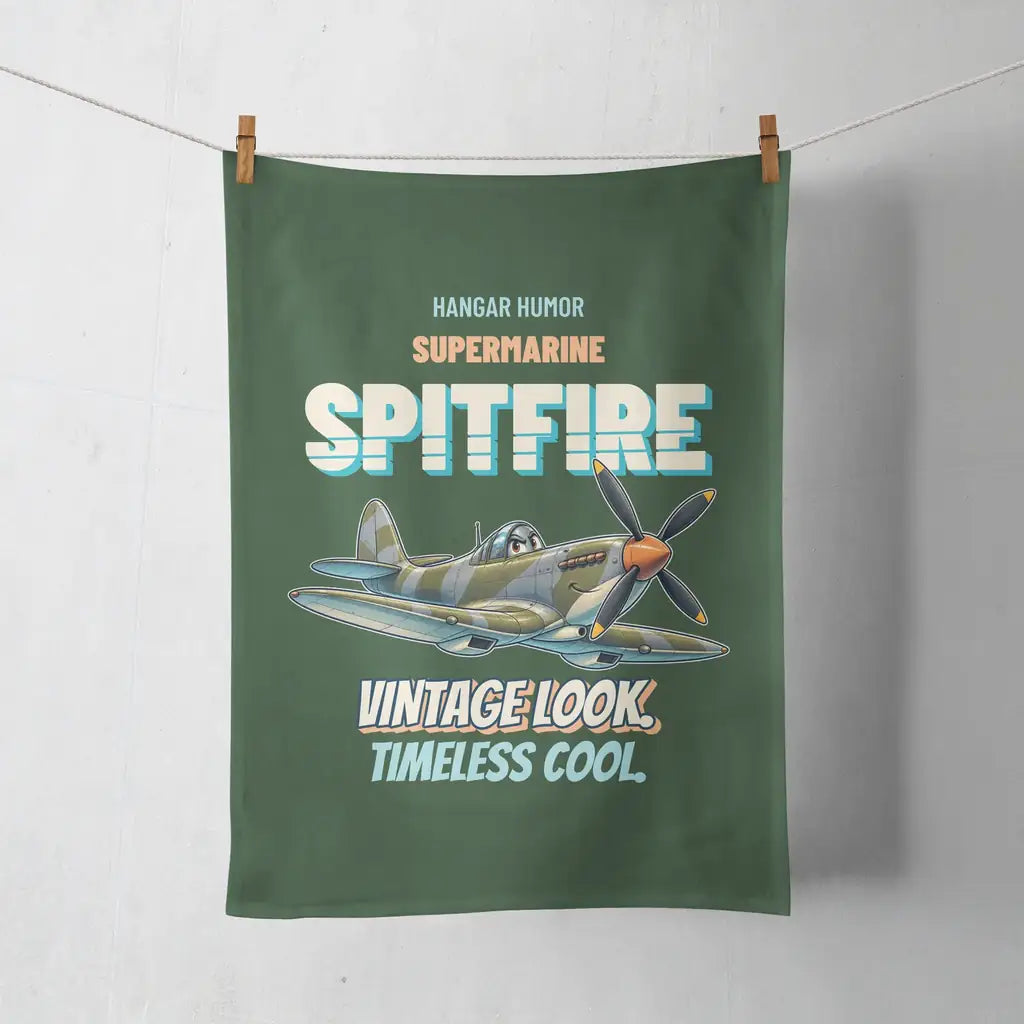Supermarine Spitfire Mk IX - Vintage look. Timeless cool. design on dark green towel