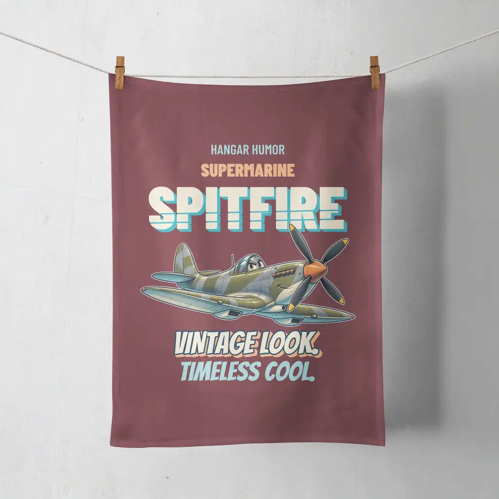 Supermarine Spitfire Mk IX - Vintage look. Timeless cool. design on dark red towel
