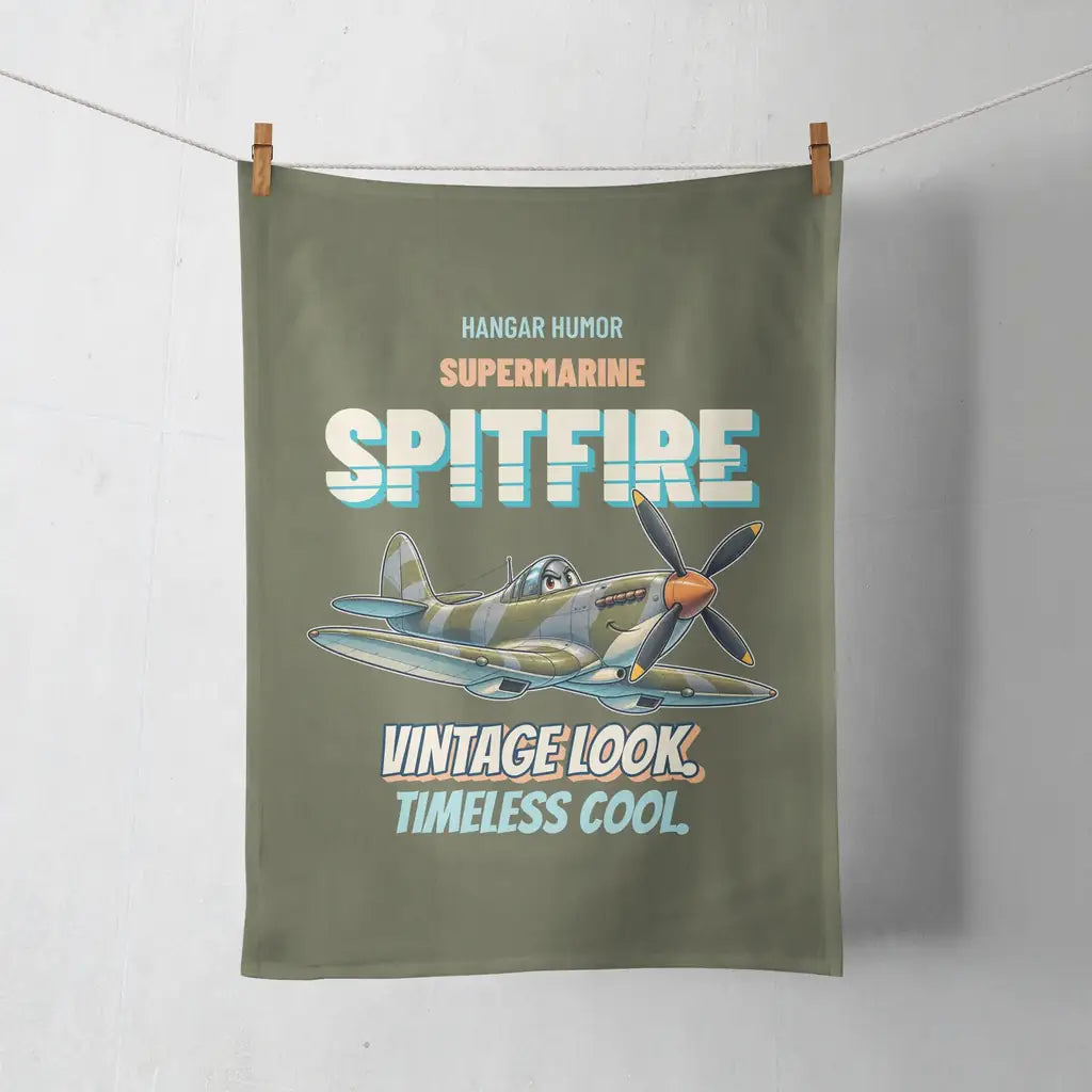 Supermarine Spitfire Mk IX - Vintage look. Timeless cool. design on green army towel