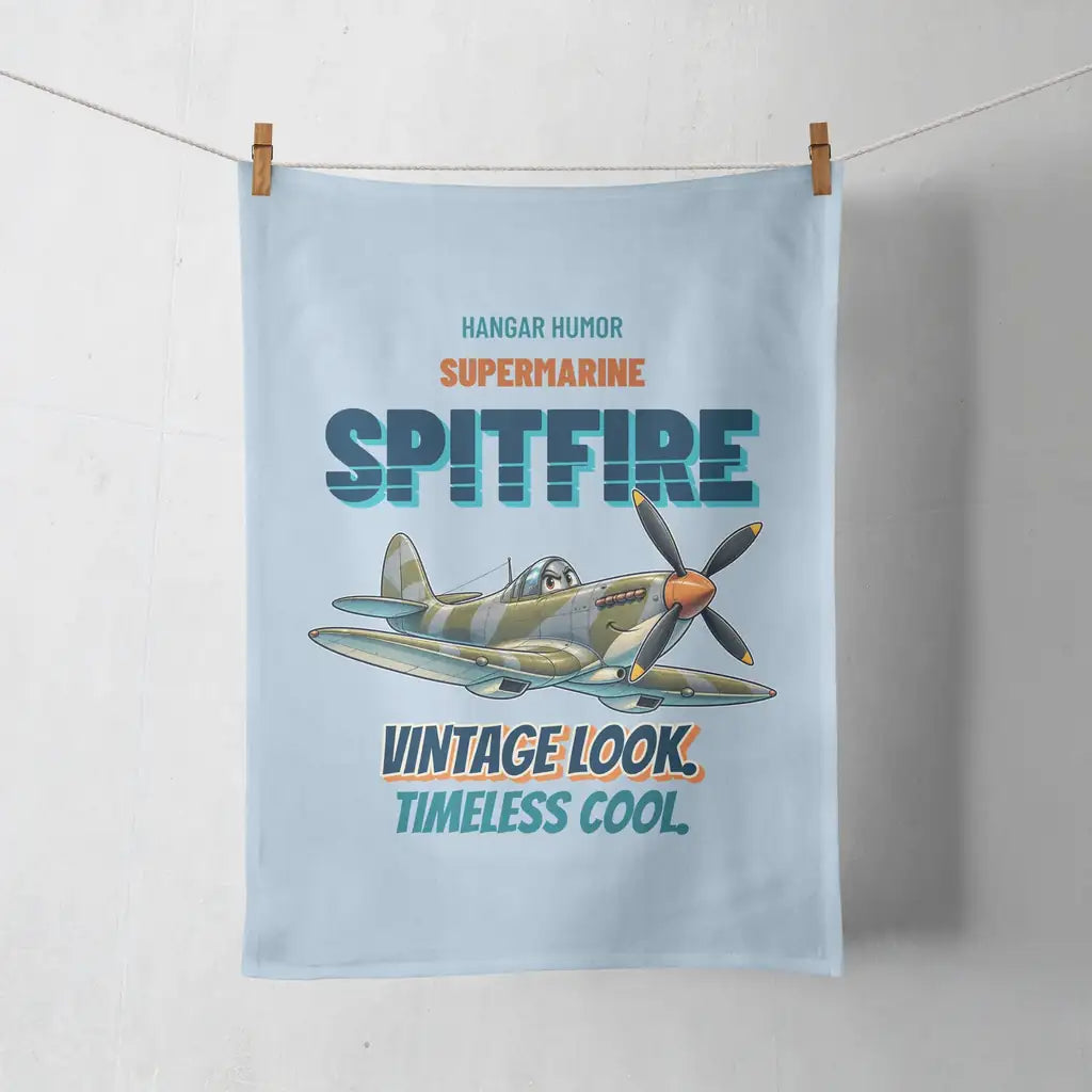Supermarine Spitfire Mk IX - Vintage look. Timeless cool. design on light blue towel