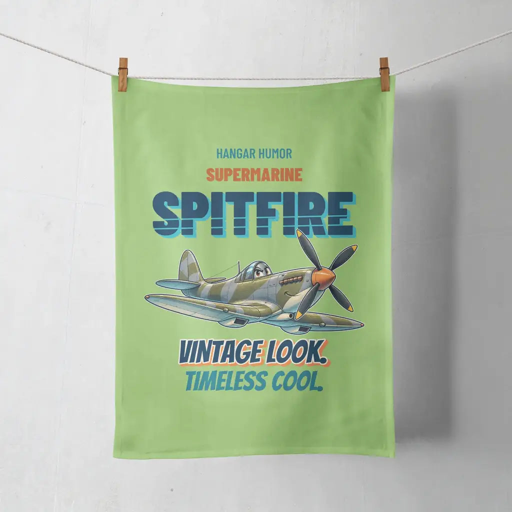 Supermarine Spitfire Mk IX - Vintage look. Timeless cool. design on light green towel