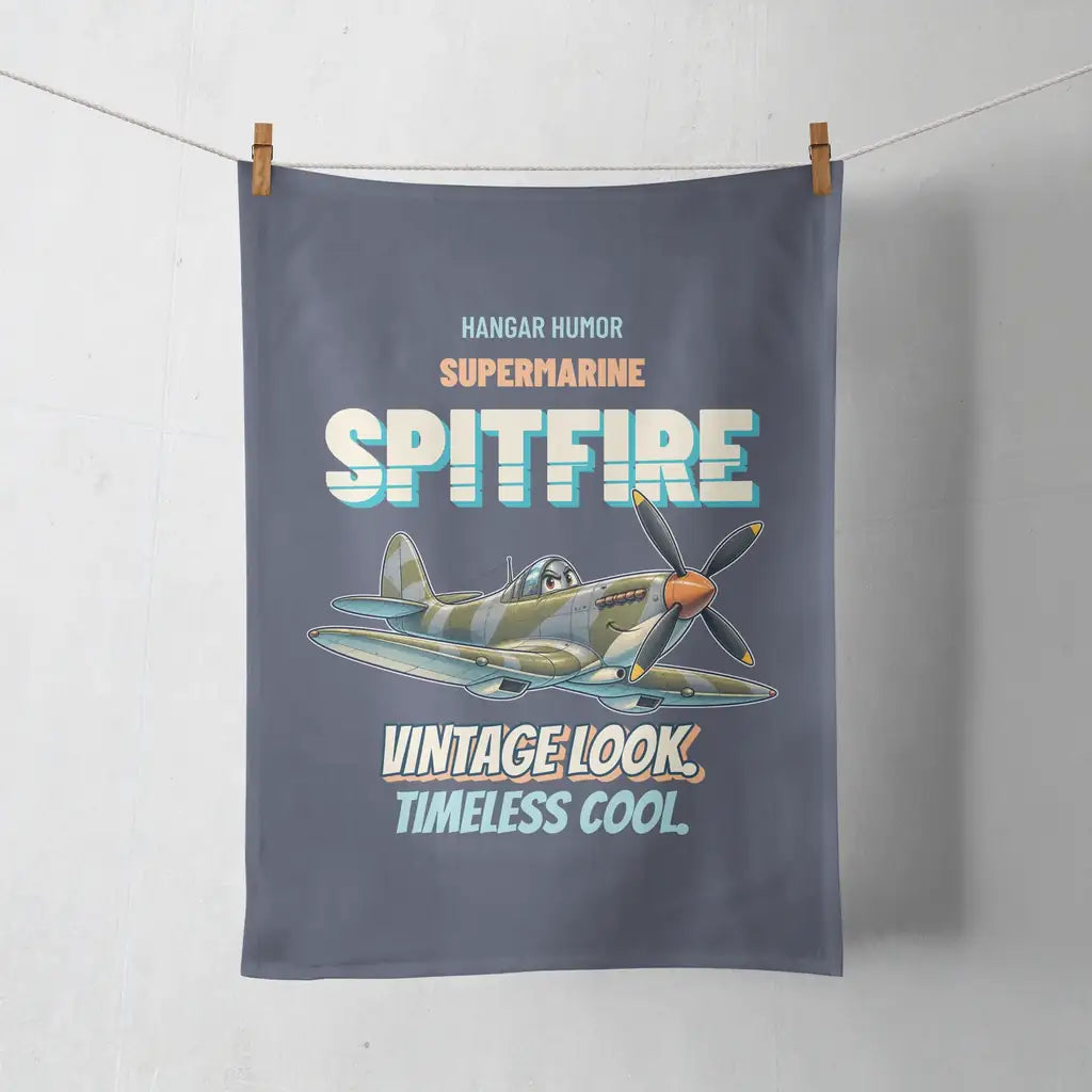 Supermarine Spitfire Mk IX - Vintage look. Timeless cool. design on navy blue towel