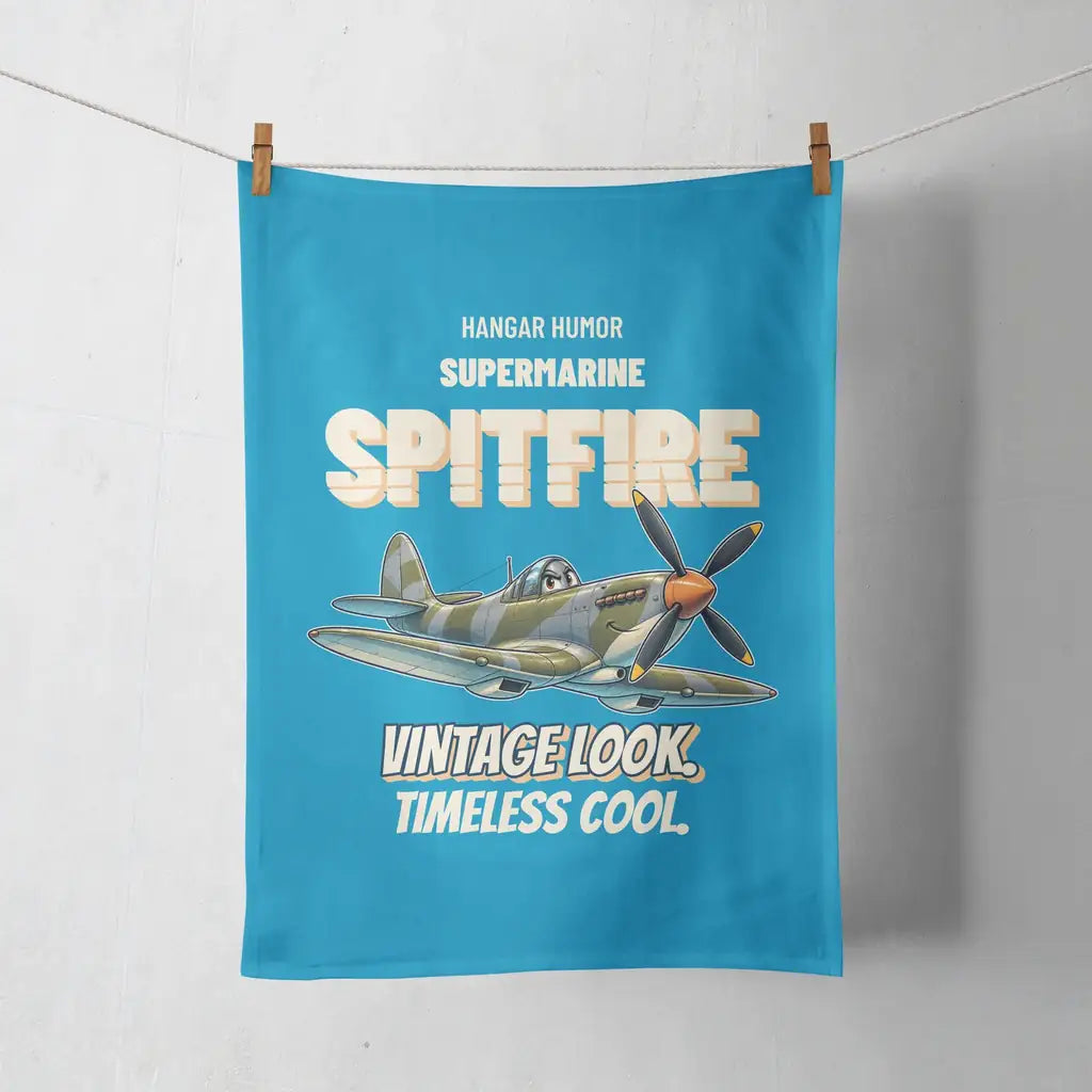 Supermarine Spitfire Mk IX - Vintage look. Timeless cool. design on turquoise towel