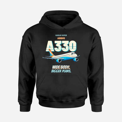 Airbus A330-300 - Wide body. Bigger plans. design on black hoodie single side