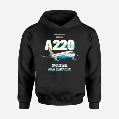 Airbus A220-300 - Small jet. Main character. design on black hoodie single side
