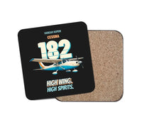 Thumbnail for Cessna 182 Skylane - High wing. High spirits. design on black 1 piece coaster