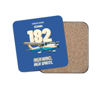 Thumbnail for Cessna 182 Skylane - High wing. High spirits. design on blue 1 piece coaster