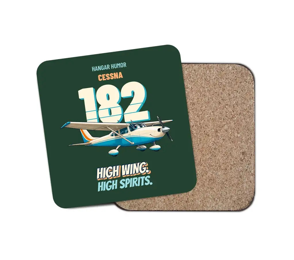 Cessna 182 Skylane - High wing. High spirits. design on dark green 1 piece coaster