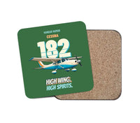Thumbnail for Cessna 182 Skylane - High wing. High spirits. design on green 1 piece coaster