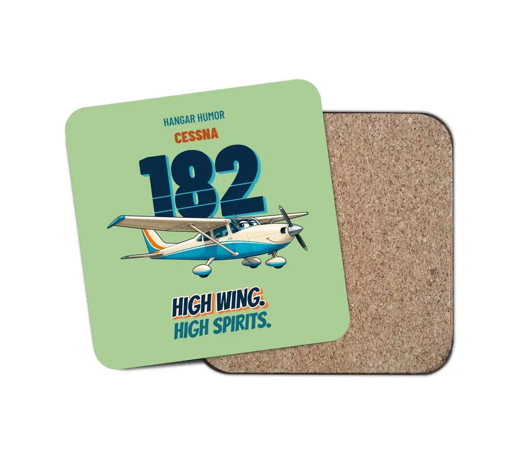 Cessna 182 Skylane - High wing. High spirits. design on light green 1 piece coaster