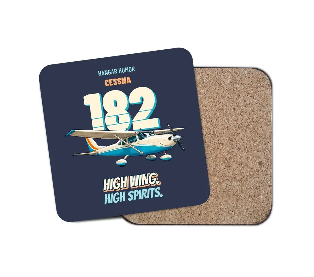 Cessna 182 Skylane - High wing. High spirits. design on navy blue 1 piece coaster