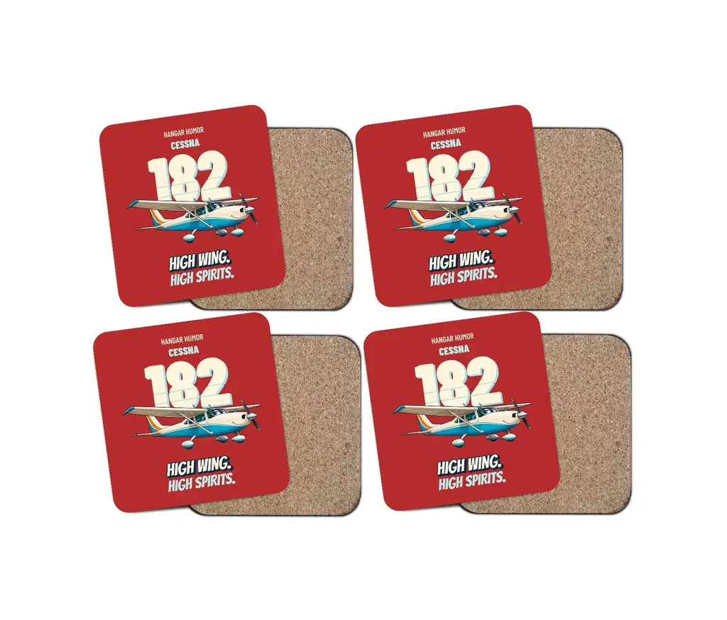 Cessna 182 Skylane - High wing. High spirits. design on red 4 pieces set coaster