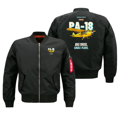 Piper PA-18 Super Cub - Big tires. Small plans. design on black bomber jacket