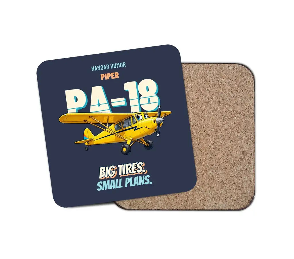 Piper PA-18 Super Cub - Big tires. Small plans. design on navy blue 1 piece coaster