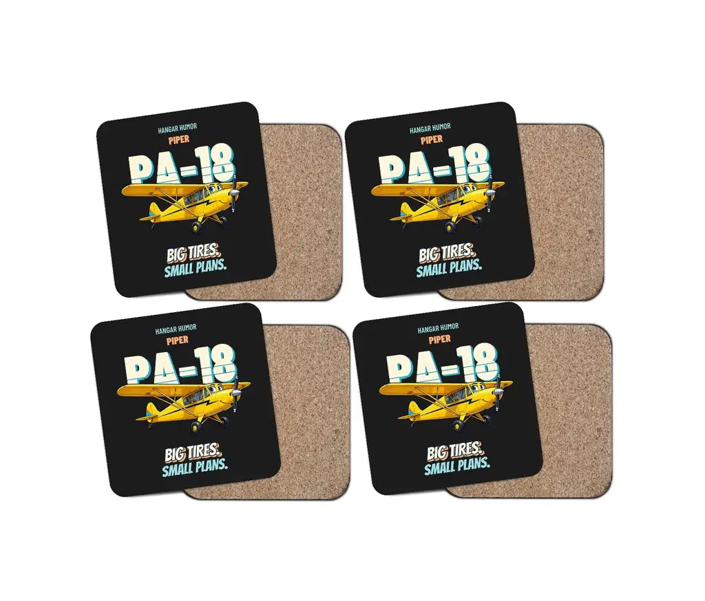 Piper PA-18 Super Cub - Big tires. Small plans. design on black 4 pieces set coaster