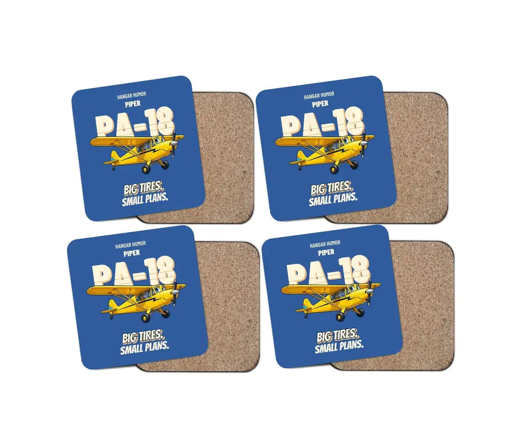 Piper PA-18 Super Cub - Big tires. Small plans. design on blue 4 pieces set coaster