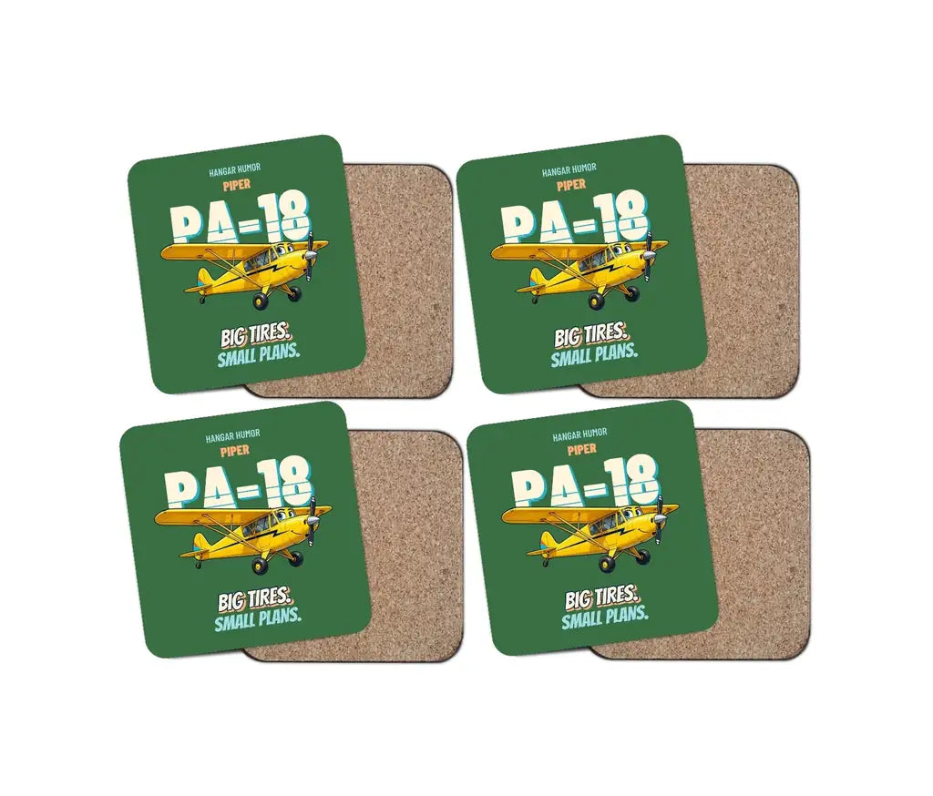 Piper PA-18 Super Cub - Big tires. Small plans. design on green 4 pieces set coaster