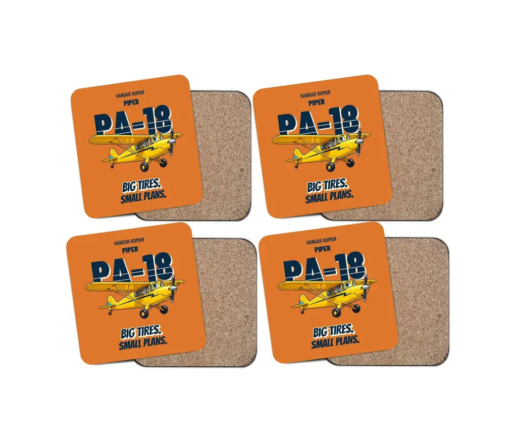 Piper PA-18 Super Cub - Big tires. Small plans. design on orange 4 pieces set coaster