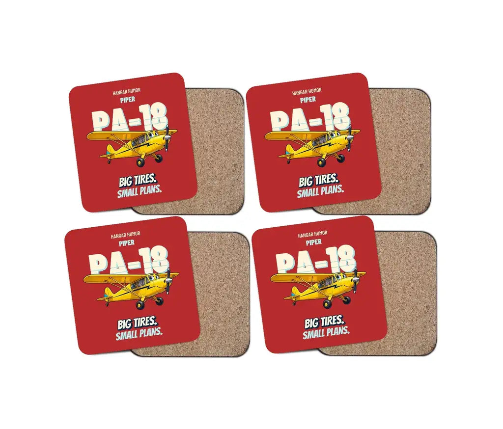 Piper PA-18 Super Cub - Big tires. Small plans. design on red 4 pieces set coaster