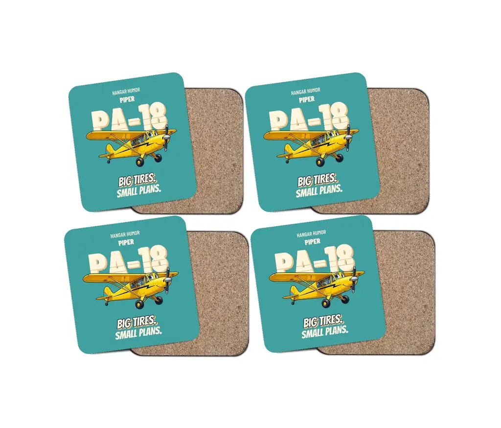 Piper PA-18 Super Cub - Big tires. Small plans. design on turquoise 4 pieces set coaster