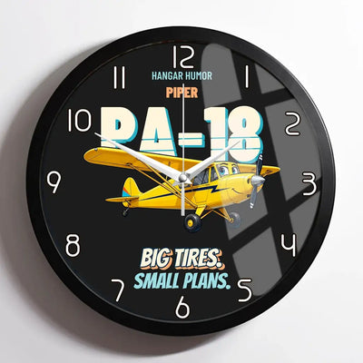 Piper PA-18 Super Cub - Big tires. Small plans. design on black framed wall clock