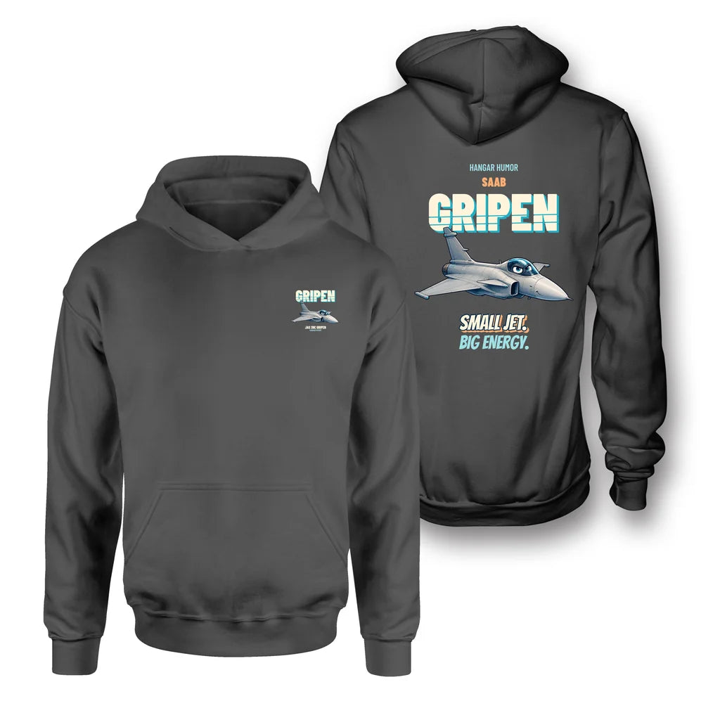 Saab JAS 39C Gripen - Small jet. Big energy. - Double-Side Hoodie design on dark gray double side hoodie