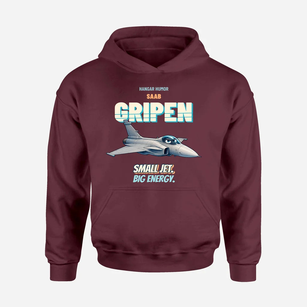 Saab JAS 39C Gripen - Small jet. Big energy. design on dark red hoodie single side