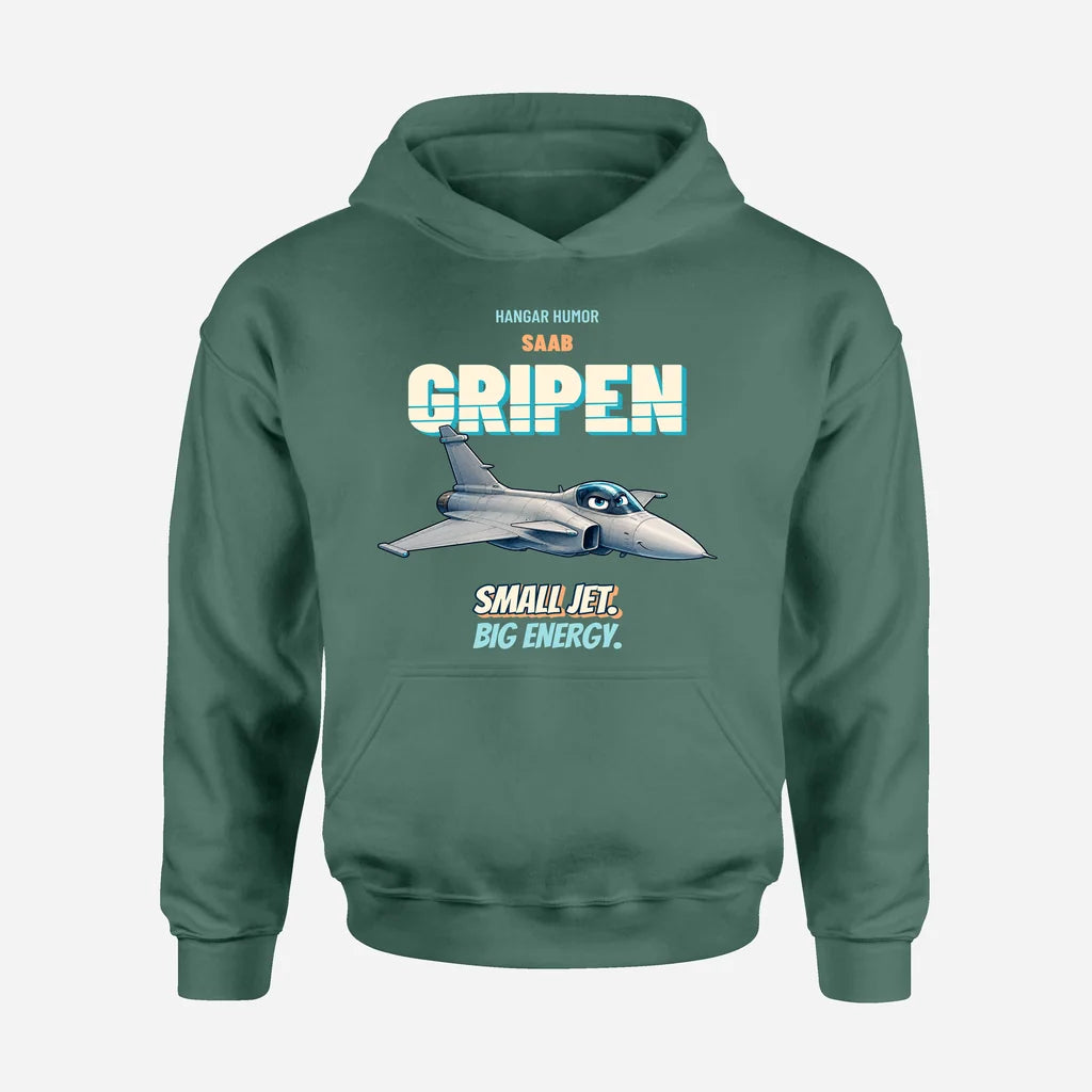 Saab JAS 39C Gripen - Small jet. Big energy. design on green hoodie single side