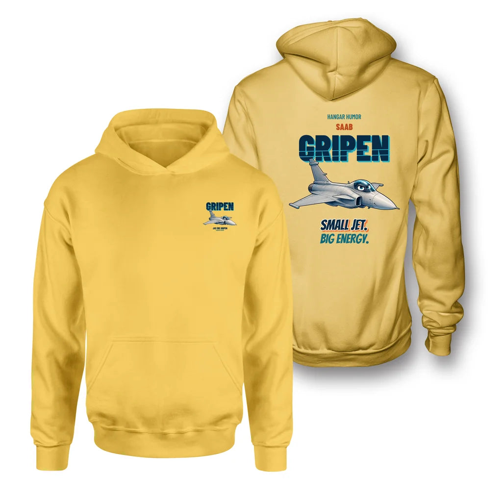 Saab JAS 39C Gripen - Small jet. Big energy. - Double-Side Hoodie design on yellow double side hoodie