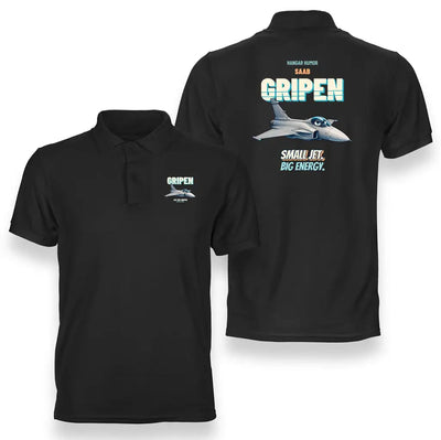 Saab JAS 39C Gripen - Small jet. Big energy. design on black polo t-shirt