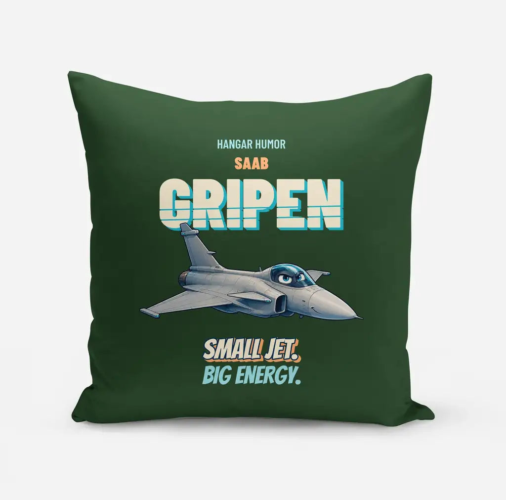 Saab JAS 39C Gripen - Small jet. Big energy. design on dark green pillow