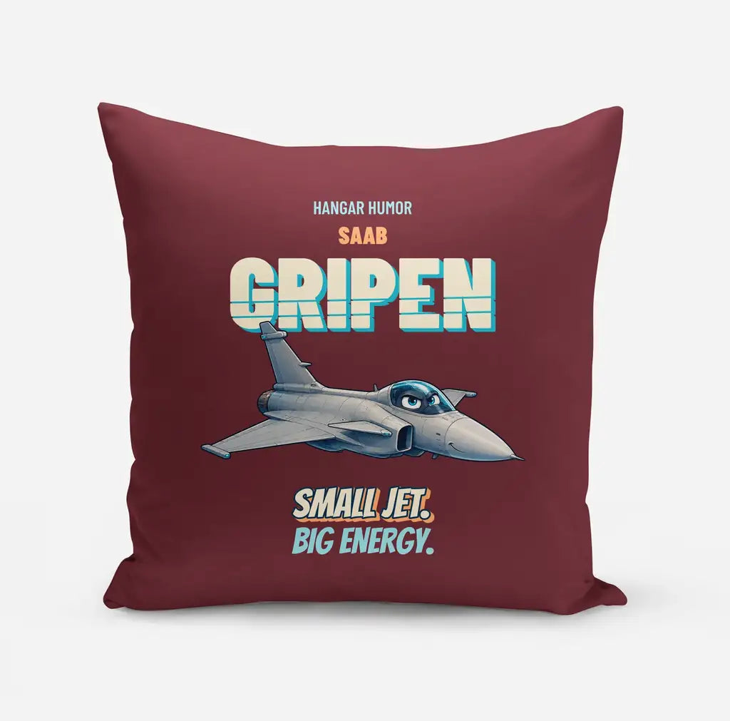 Saab JAS 39C Gripen - Small jet. Big energy. design on dark red pillow