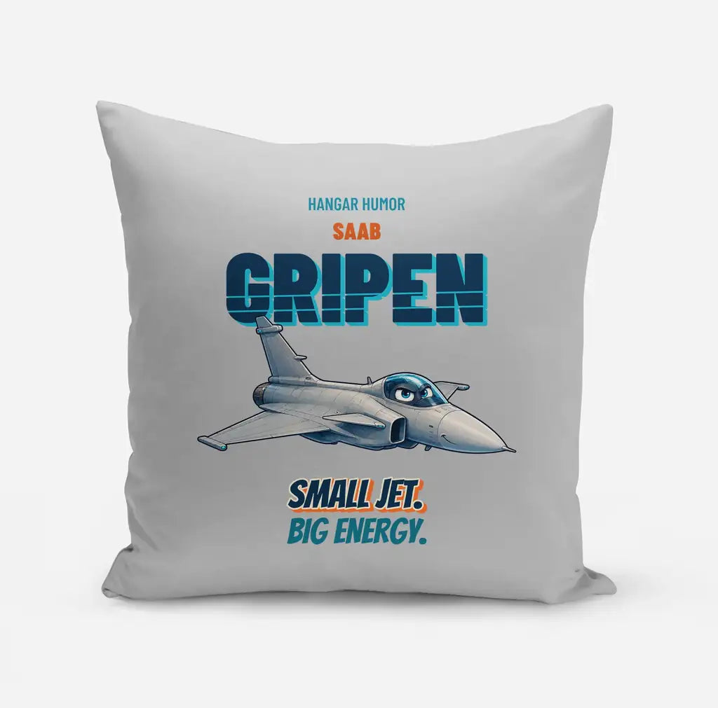 Saab JAS 39C Gripen - Small jet. Big energy. design on light gray pillow